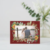 バジェットBurgundyバラひまわり花ありがとう写真 ポストカード (スタンド正面)