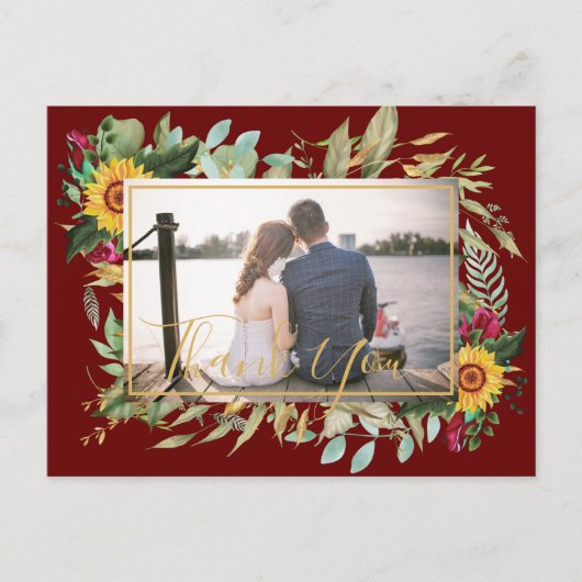 バジェットBurgundyバラひまわり花ありがとう写真 ポストカード (正面)