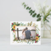 バジェットBurgundyバラひまわり花ありがとう写真 ポストカード (スタンド正面)