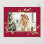 バジェットBurgundy金ゴールド葉2写真クリスマスカード (裏面)