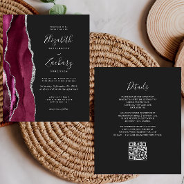 バジェットBurgundy Silver Agate暗いQRコード結婚ズ