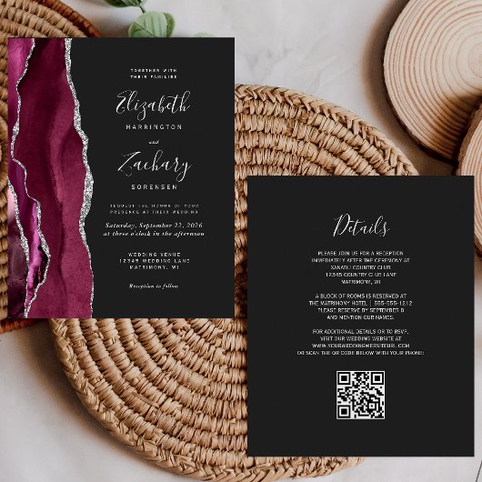 バジェットBurgundy Silver Agate暗いQRコード結婚ズ