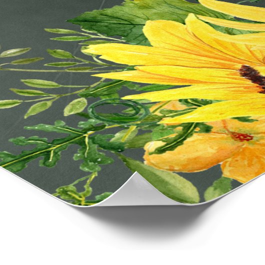 バジェットCHALKBOARD結婚の歓迎サインひまわり ポスター (角)