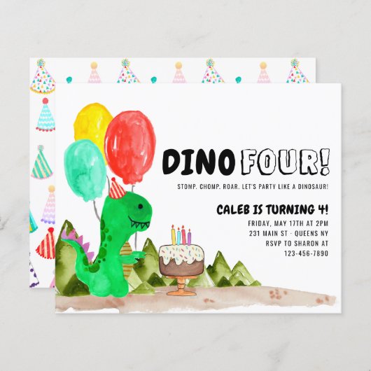 バジェットDino FOURバルーンディオナーズ4歳の誕生日 (正面/裏面)