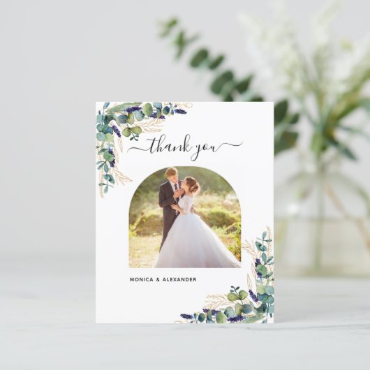 バジェットeucalyptus写真結婚のサンキューカード (スタンド正面)