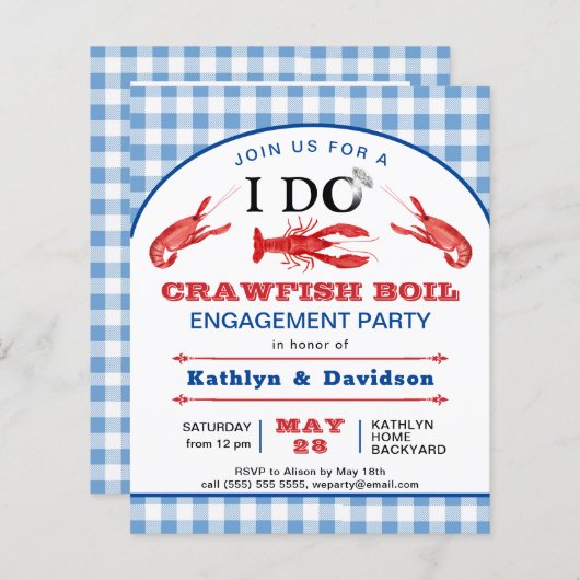 バジェットIド婚約クロウフィッシュパーティの招待状 (正面/裏面)