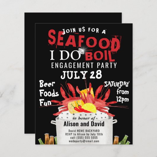 バジェットIド婚約シーフードパーティの招待状 (正面/裏面)