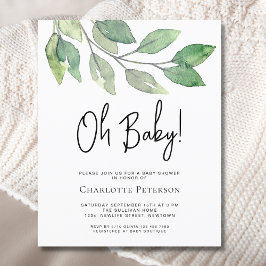 バジェットOhベビーグリーンリーベビーシャワー招待状