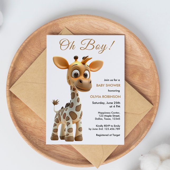 バジェットOhボーイベビーキラフェベビーシャワー招待状 (Oh Boy Baby Giraffe Cute Boy Baby Shower Thank You Card )