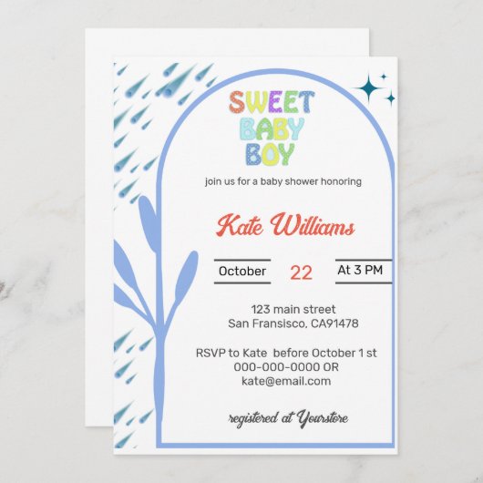 バジェットOhボーイベビーシャワー招待状 招待状 (正面/裏面)