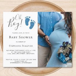 バジェットOh男の子の足写真ベビーシャワー招待状