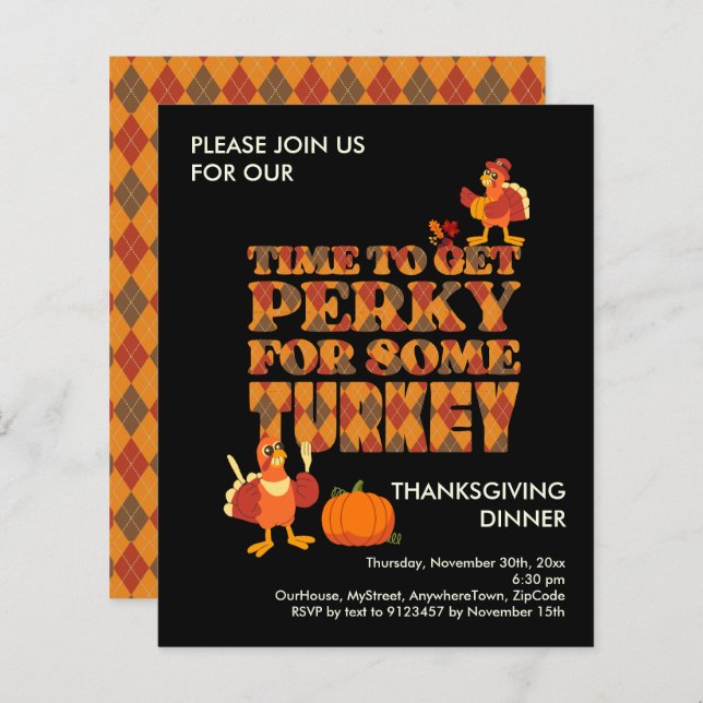 バジェットPERKY FOR TURKEY Thanksgivingディナー招待状 (正面/裏面)