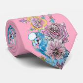 バジオウム青い黒い鳥ピンクのメンズネックタイ ネクタイ (ロール)