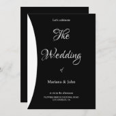 バジフォーマルュシンプルーシック白黒結婚ズ 招待状 (正面/裏面)