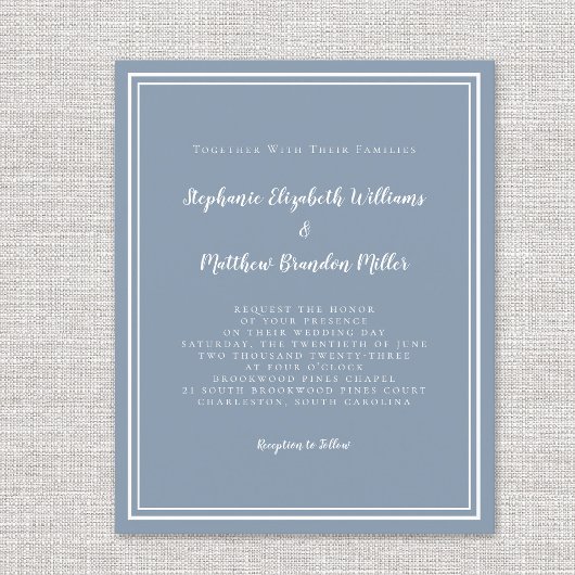 バジモダンュシンプルー結婚招待状ダスティブルー