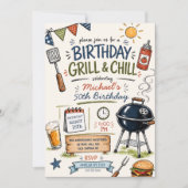 バジリカ+チルBBQバーベキューの誕生日パーティー招待状 招待状 (正面)