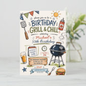 バジリカ+チルBBQバーベキューの誕生日パーティー招待状 招待状 (スタンド正面)