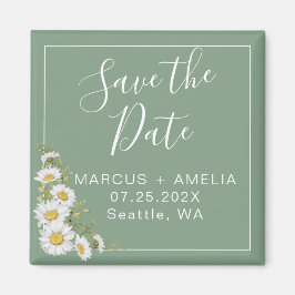 バジルかわいらしグリーンとホワイトのデイジー日付の保存 マグネット