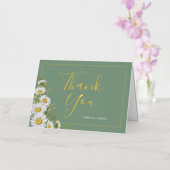 バジルかわいらしグリーン&ホワイトデイジーありがとう 箔グリーティングカード (蘭)