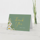 バジルかわいらしグリーン&ホワイトデイジーありがとう 箔グリーティングカード (正面)