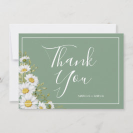 バジルかわいらしグリーン&ホワイトデイジーサンキューフラット サンキューカード