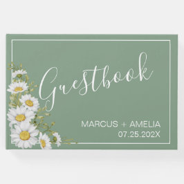 バジルかわいらしグリーン&ホワイトデイジーズ結婚 ゲストブック
