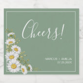 バジルかわいらしグリーン&ホワイトデイジーズ結婚 スパークリングワインラベル (シングルラベル)