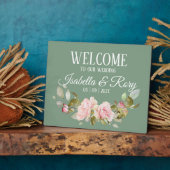 バジルとピンクのバラ結婚ズの卓上プラーク フォトプラーク (側面)