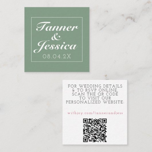 バジルとホワイトミニマル結婚リストの詳細カード スクエア名刺 (正面/裏面)