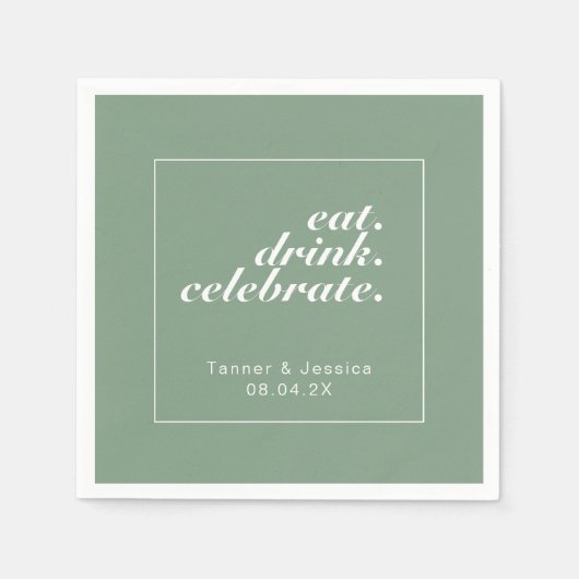 バジルとホワイトモダンミニマ結婚リスト スタンダードカクテルナプキン (正面)