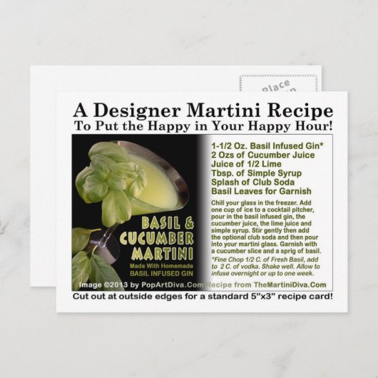 バジルインフィルドギンキュウリマーティーニレシピはがき ポストカード (正面/裏面)