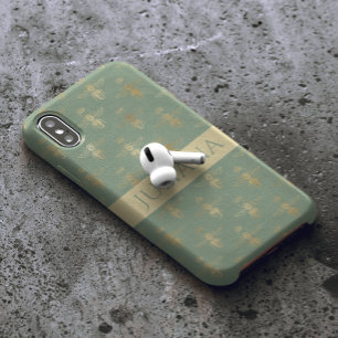 バジルグリーンと金ゴールドクイーンビー iPhone 13 PROケース