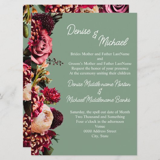 バジルグリーンの菊 招待状 (正面/裏面)