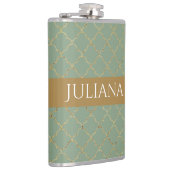 バジルグリーン金ゴールドクローバー パーソナライズされた フラスク (右)