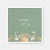 バジル、ピーチ、ホワイトフローラ結婚ズ スタンダードカクテルナプキン (正面)