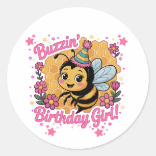 バジン誕生日ガールビーテーマかわいいビー恋人 ラウンドシール