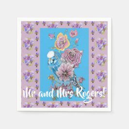 バジー・ウォーターカラーの花の結婚式用紙ナプキン スタンダードカクテルナプキン