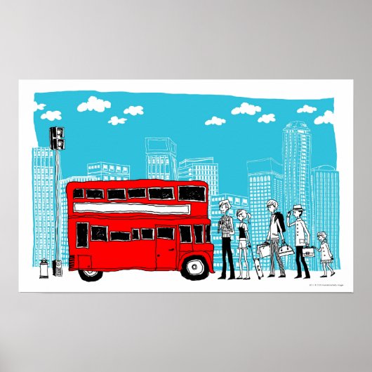 バスで待っている通勤ストップ者 ポスター (正面)