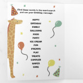 バスと動物ゲーム付き3倍誕生日カード 三つ折りカード (内部最初)