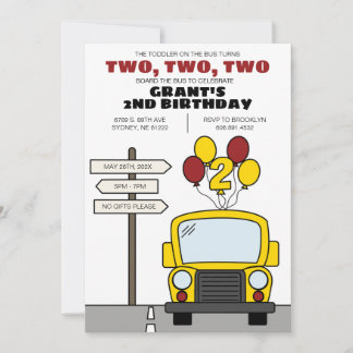 バスに乗ったトドラーが2歳の誕生日を迎える 2歳の誕生日 招待状