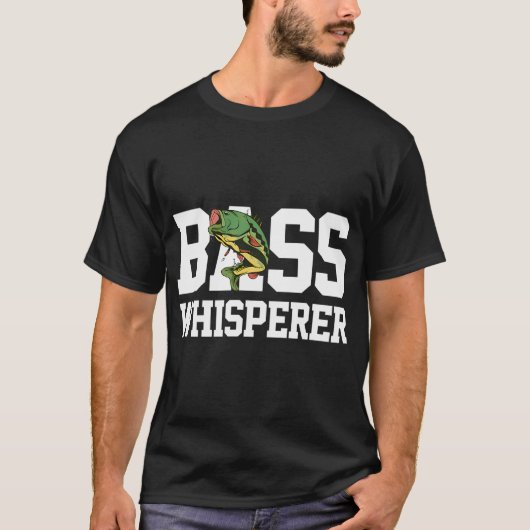 バスのささやき手 大口釣り 笑える釣り師 Tシャツ (正面)