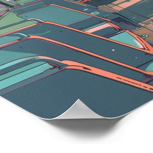 バスの中のアニメの美意識と風景アートプリント ポスター (角)