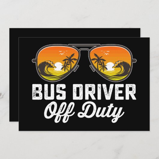 バスの運転手の勤務外サングラス学校の最終日 招待状 (正面/裏面)