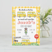 バスの黄色い子供の誕生日招待の車輪 招待状 (スタンド正面)