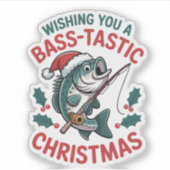 バスを釣るクリスマスおめでとう バスタック 釣り好きな人へ シール (正面)