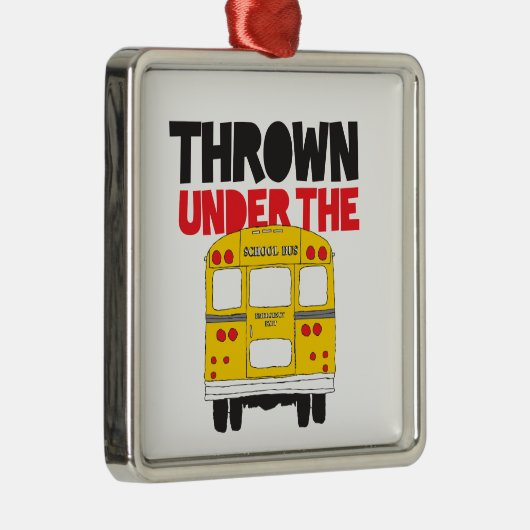 バスイエロースクールバスの引用文の下に投げおもしろいる メタルオーナメント (右)