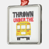 バスイエロースクールバスの引用文の下に投げおもしろいる メタルオーナメント (左)