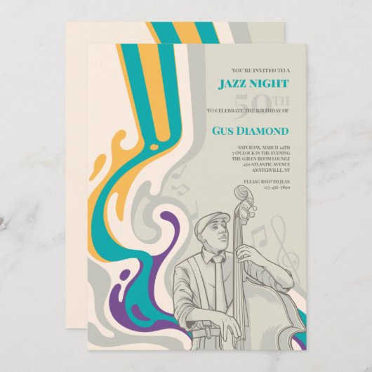 バスウェーブミュージカル誕生日招待状 招待状 (正面/裏面)