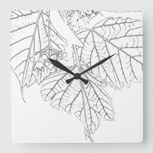 バスウッド葉 スクエア壁時計 (正面)