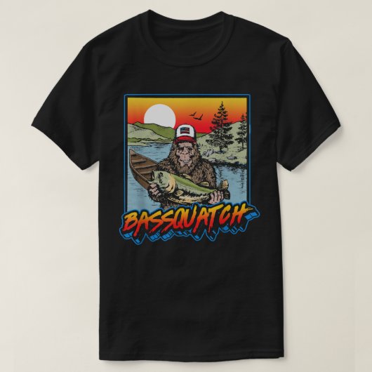 バスカッおもしろいチバス魚釣りサスカッチレトロ80s  tシャツ (デザイン正面)
